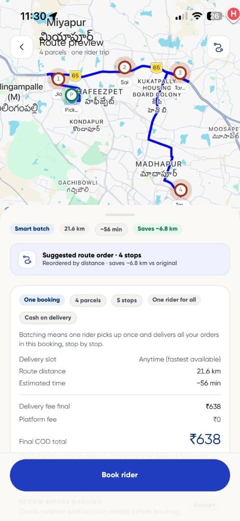 DeleMate optimized delivery route on a map